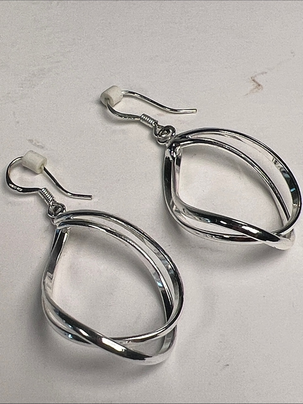 Polished Silver Twisted Drop Earrings for Women